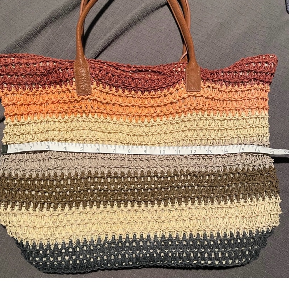 Merona Multi Colored Striped Boho Woven Straw Bag - Picture 5 of 15